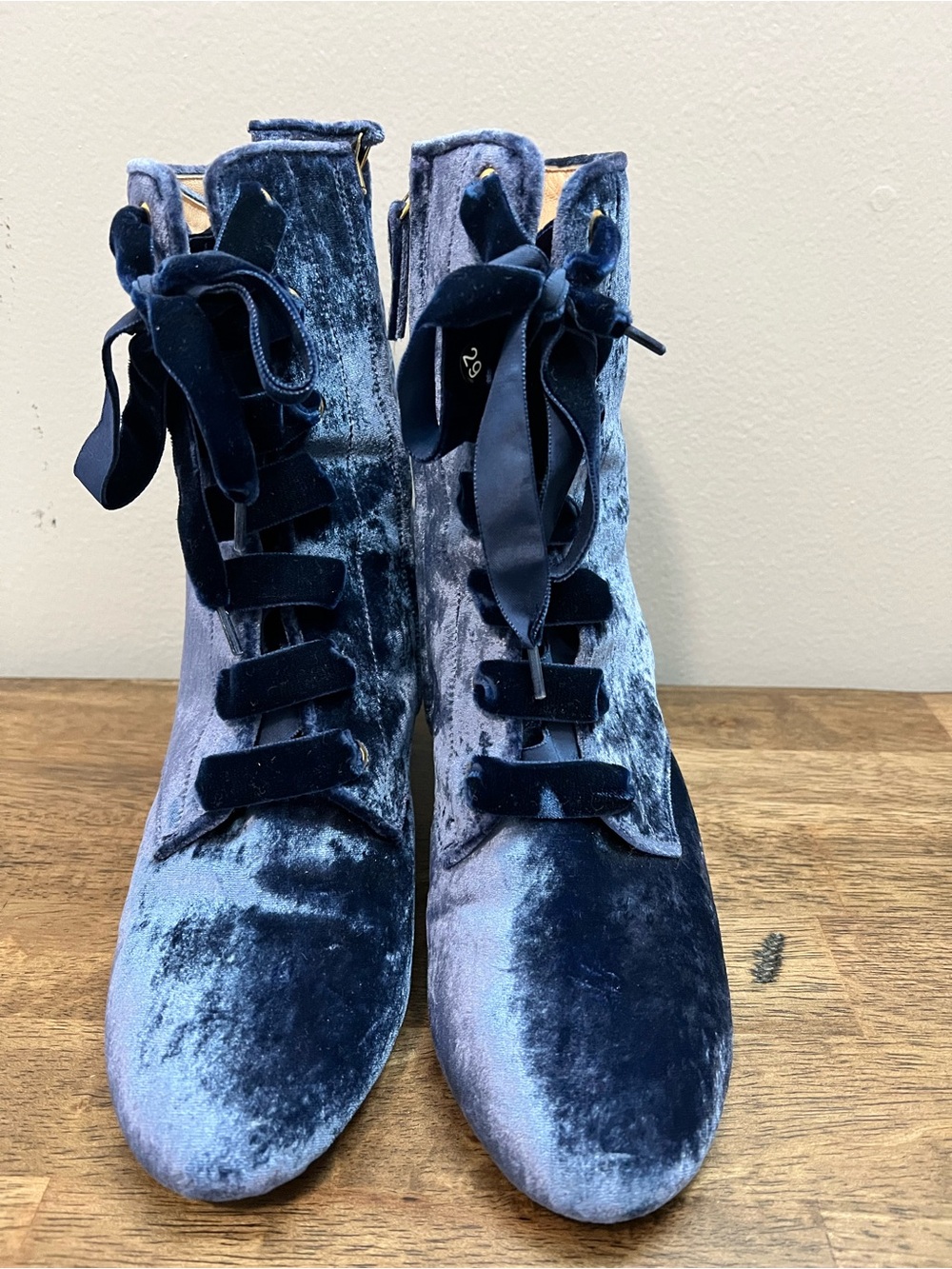 Polly Plume Velvet Lace-Up Ankle Boots made in Italy - leather interior sz 40